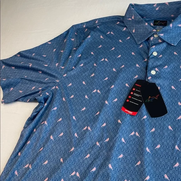 GREG NORMAN BLUE PINK BIRD PRINT GOLF POLO XL NWT - Picture 3 of 4